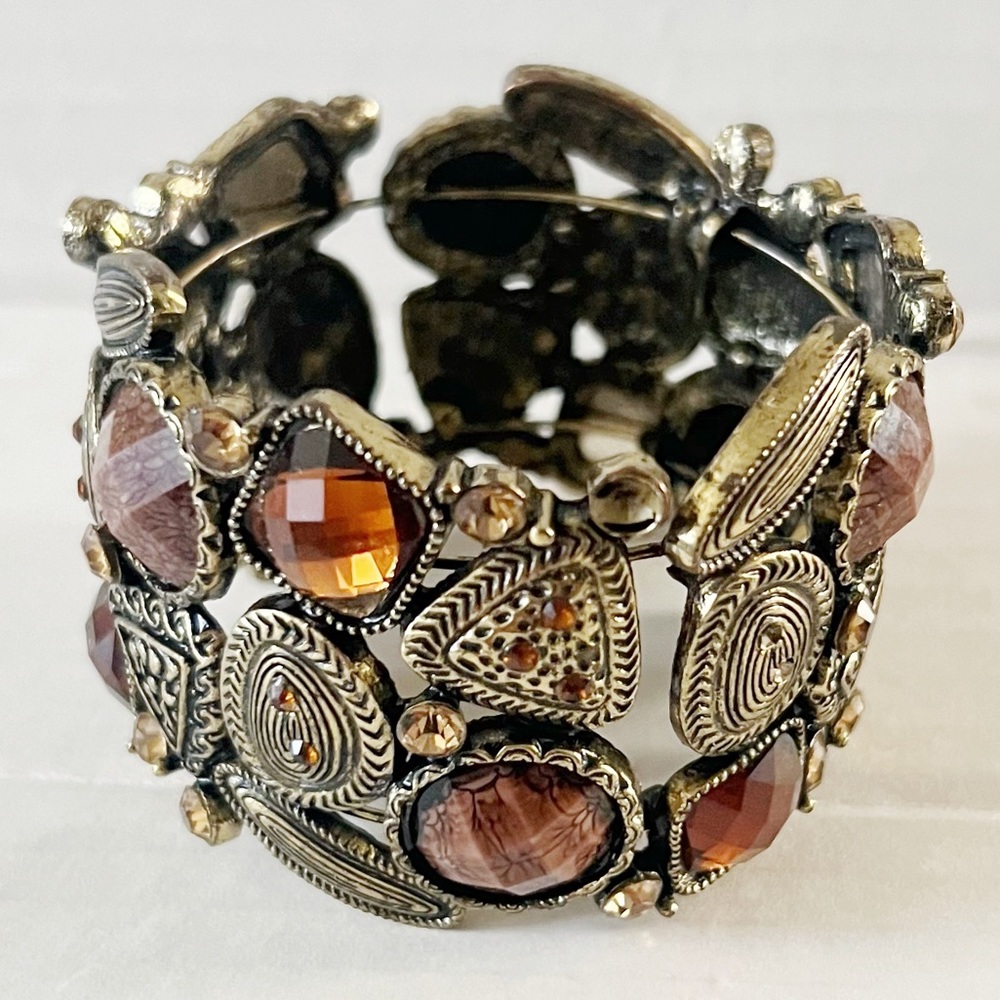 Statement Cuff Bracelet Amber And Rhinestone - image 2